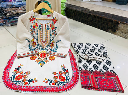 2Pc Suit Beautiful Digital Print Shirt With Digital Print Bell Bottom