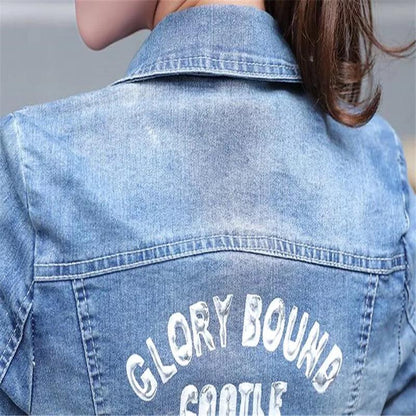 denim back print jacket