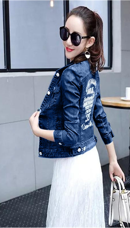 denim back print jacket