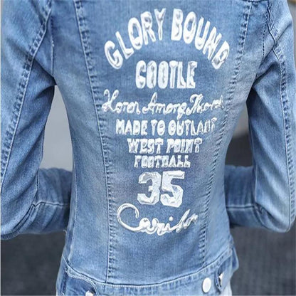 denim back print jacket
