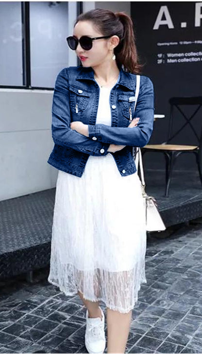 denim back print jacket