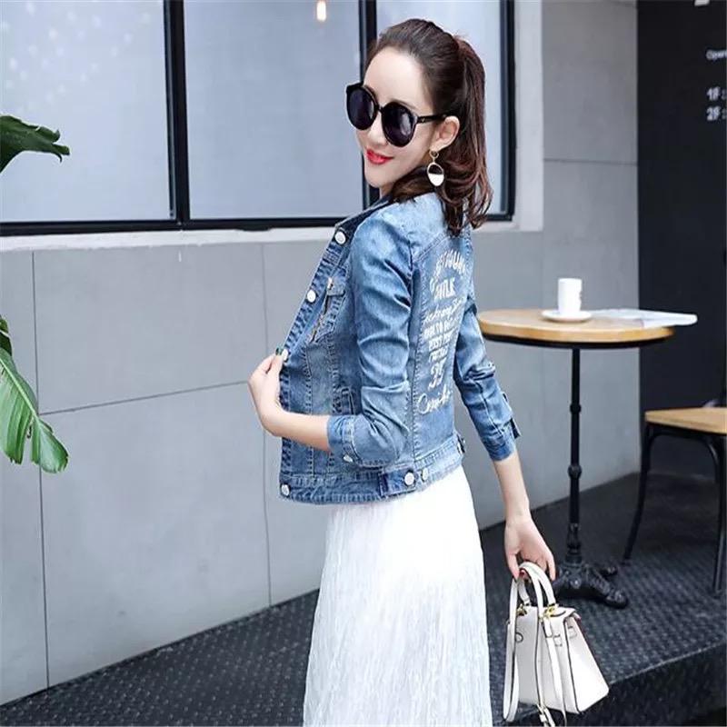 denim back print jacket
