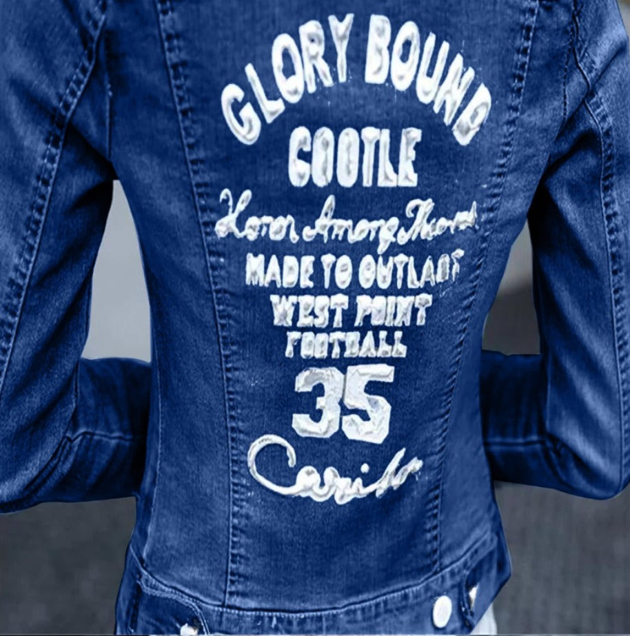 denim back print jacket