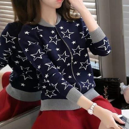 Women's Star Printed Zipper Jacket.