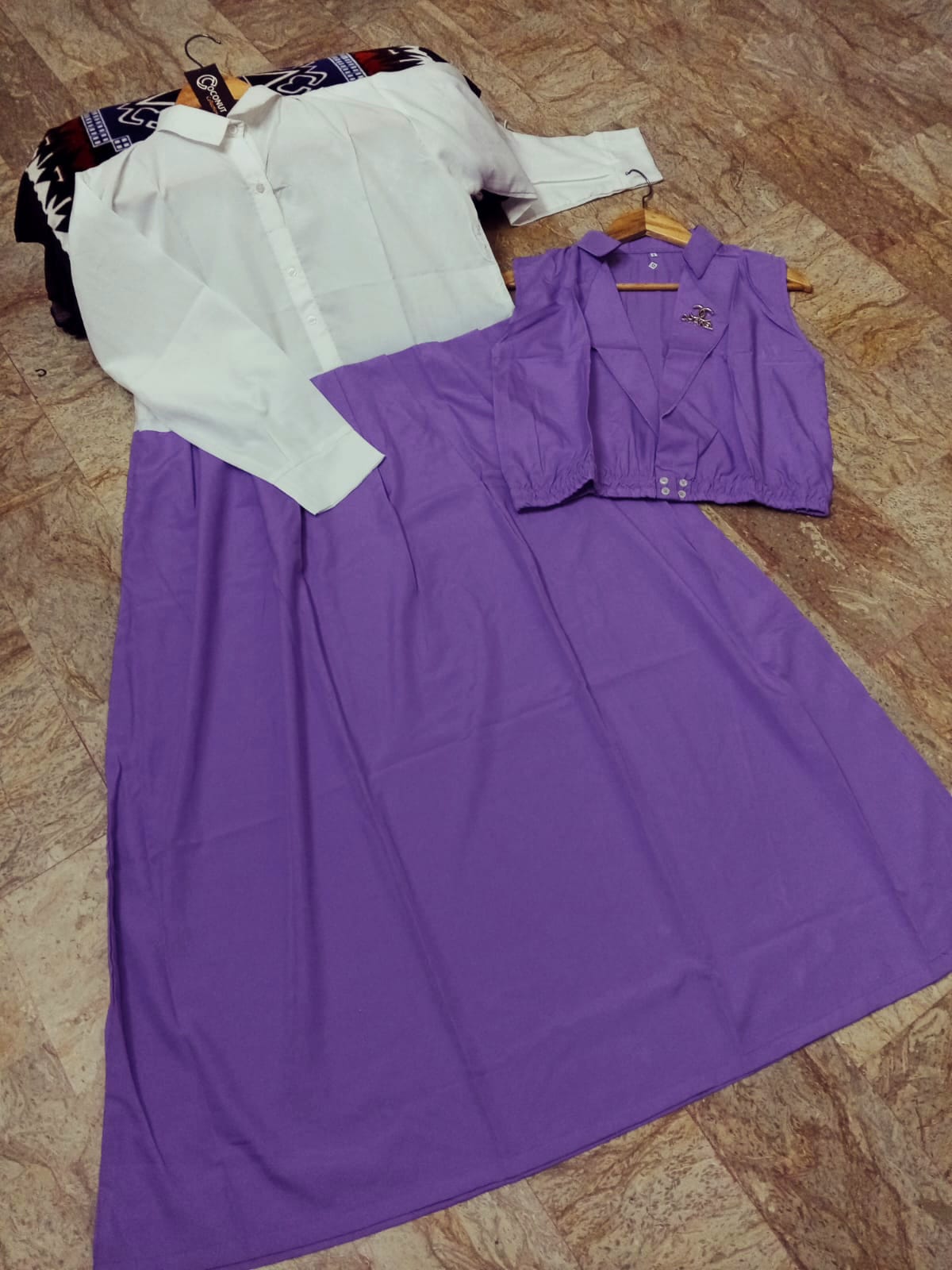 Double Coat Style Channel Jacket with Collar Maxi 2pcs