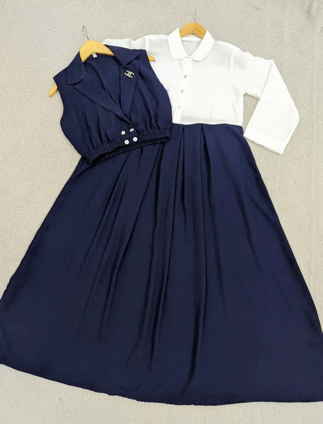 Double Coat Style Channel Jacket with Collar Maxi 2pcs
