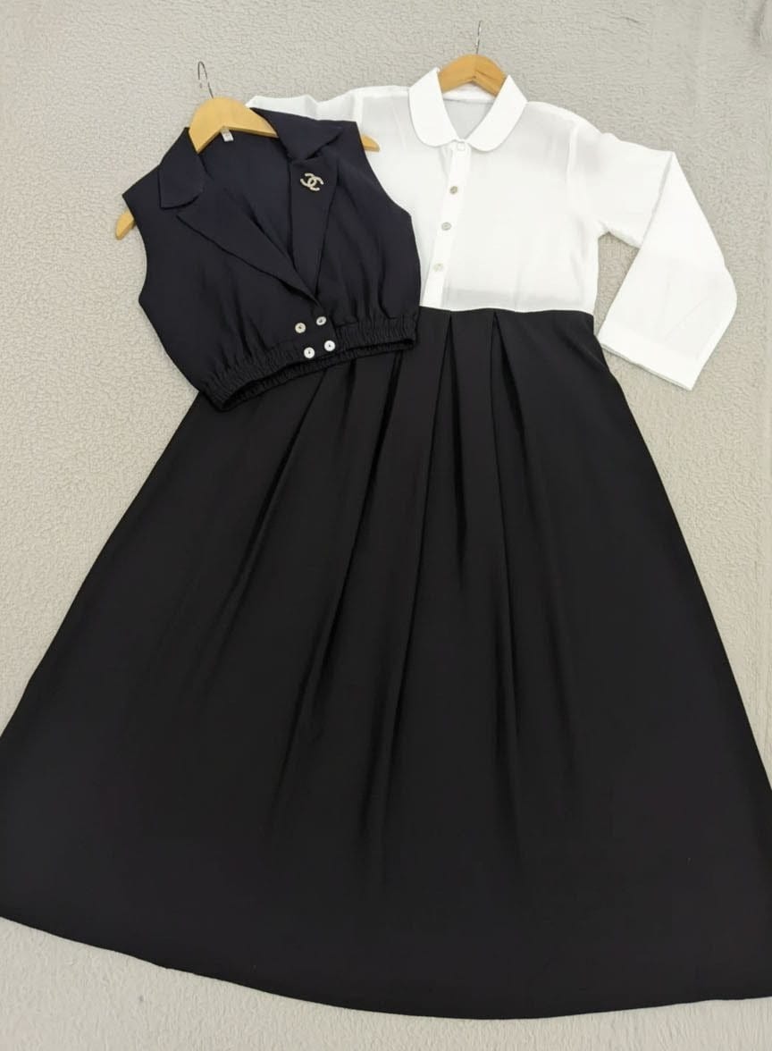 Double Coat Style Channel Jacket with Collar Maxi 2pcs
