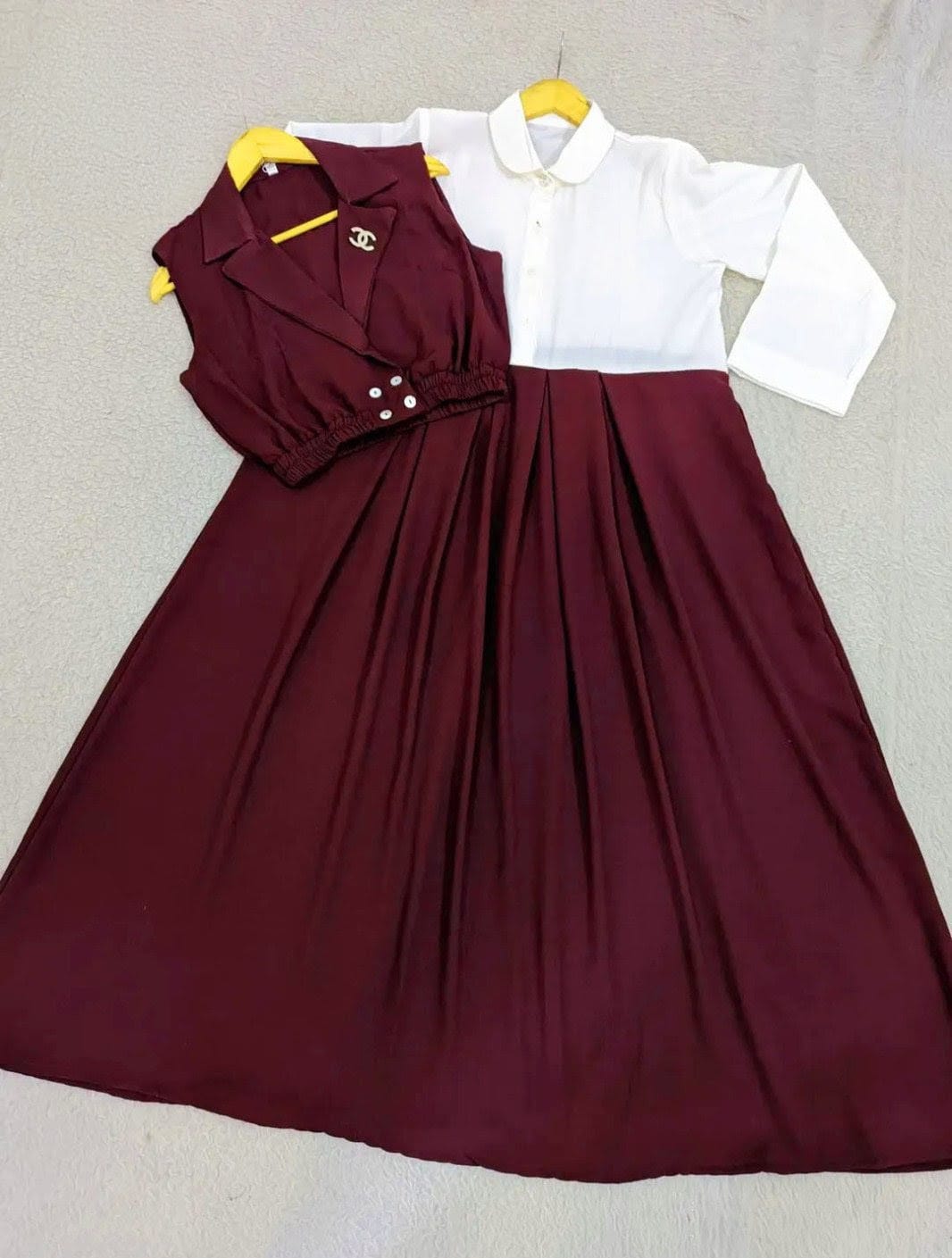 Double Coat Style Channel Jacket with Collar Maxi 2pcs