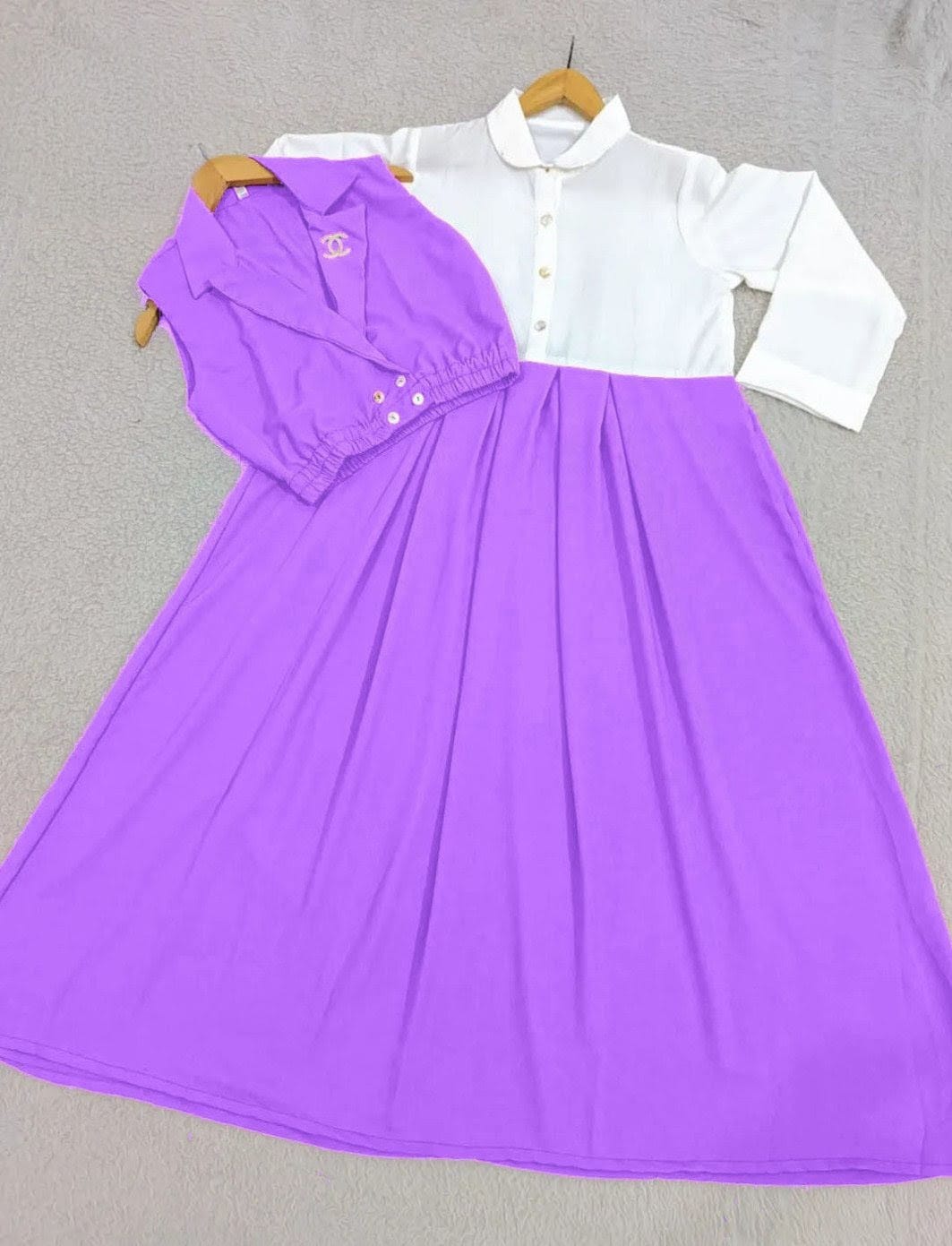 Double Coat Style Channel Jacket with Collar Maxi 2pcs