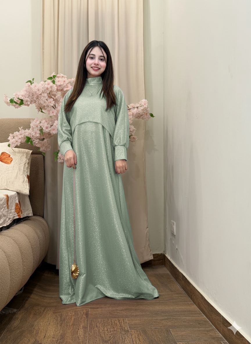 Moonlight Glitter Drop Shoulders Cap With Maxi 2Pcs Set