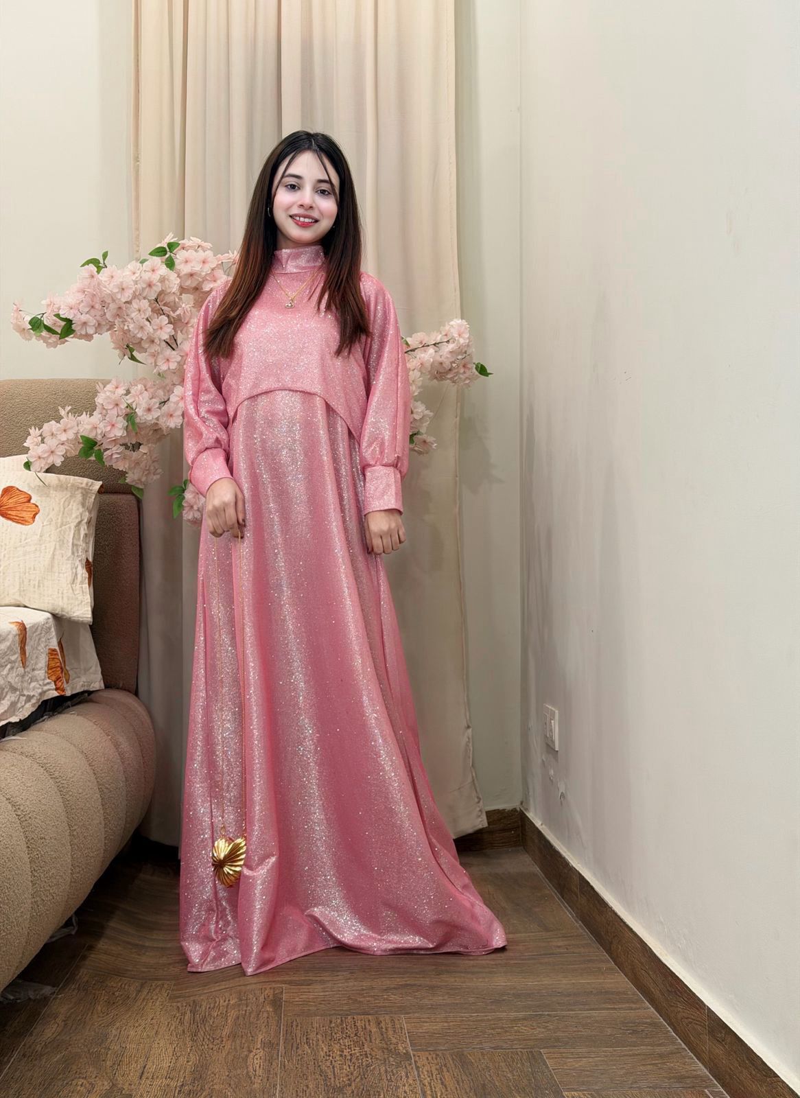 Moonlight Glitter Drop Shoulders Cap With Maxi 2Pcs Set