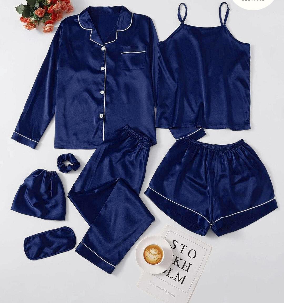 7Pcs Silk Piping Night suit