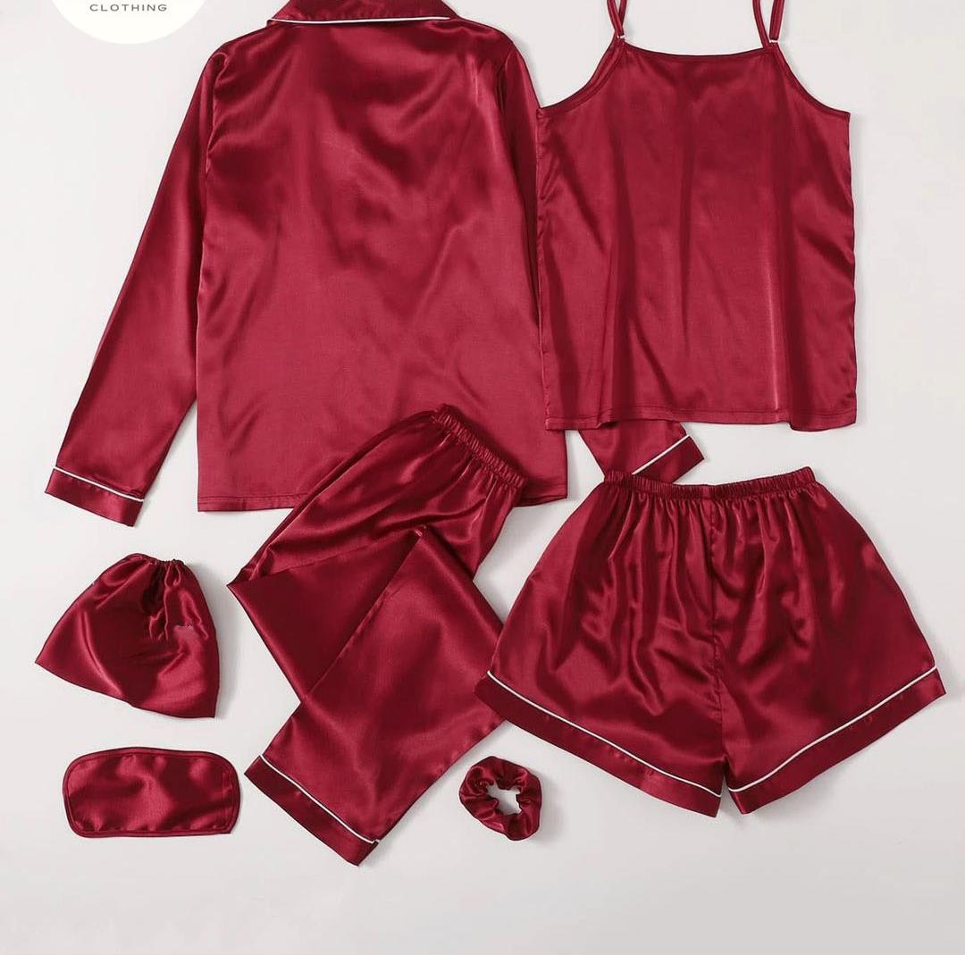 7Pcs Silk Piping Night suit