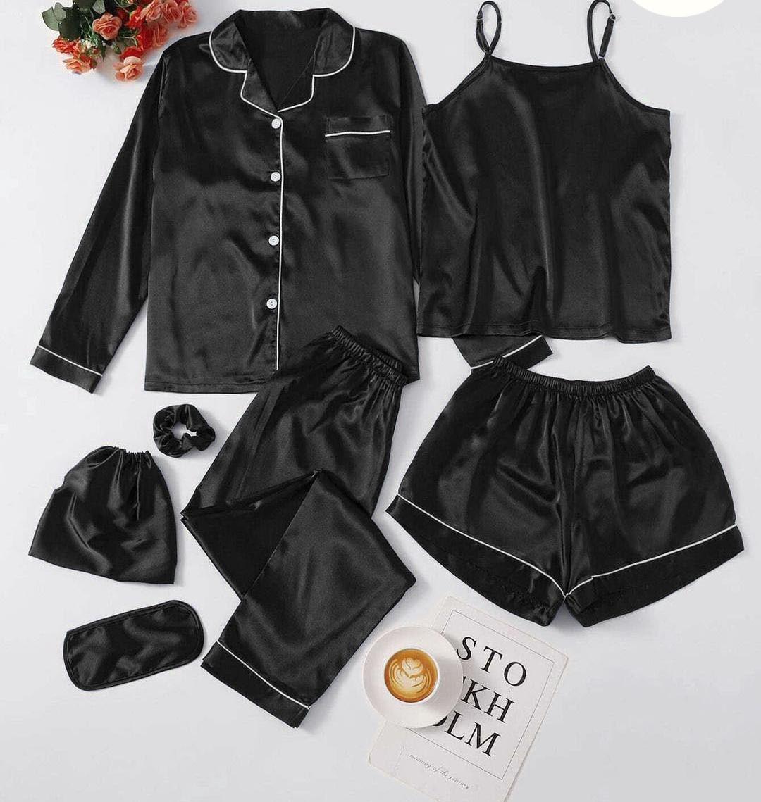 7Pcs Silk Piping Night suit