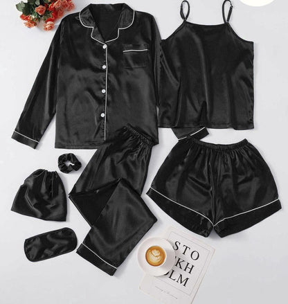 7Pcs Silk Piping Night suit
