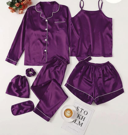 7Pcs Silk Piping Night suit
