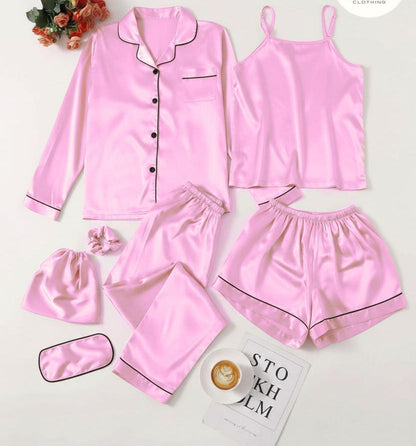 7Pcs Silk Piping Night suit
