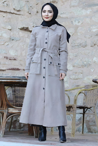 Women's Long Pocket Style Turkish Trench Coat