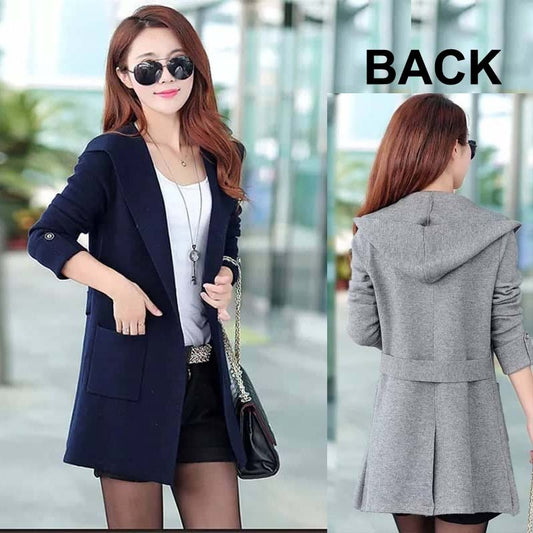 BTS Women's Hooded Style Double Pocket Korean Casual Winter Long Coat