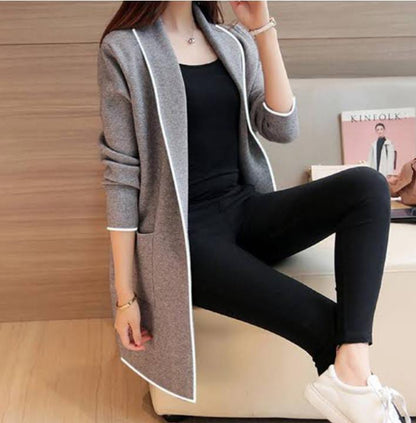 Women lapel casual long & fleece coat