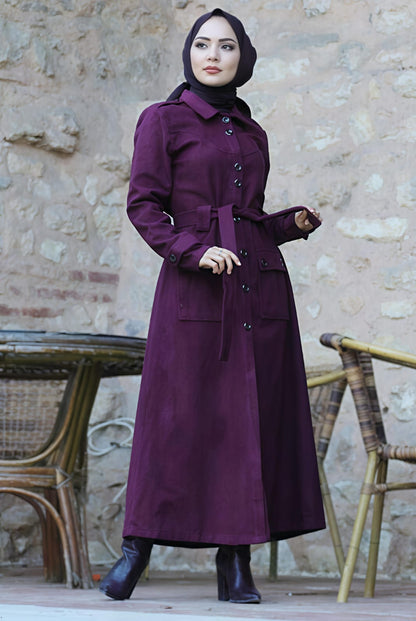 Women's Long Pocket Style Turkish Trench Coat