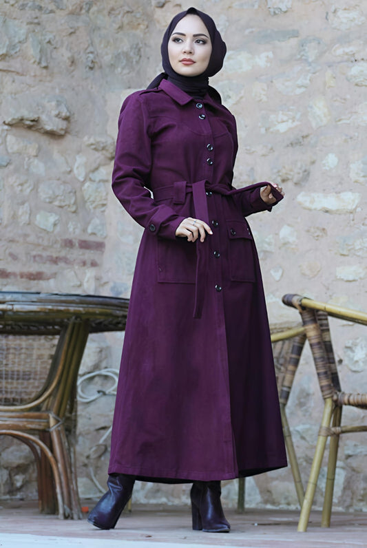 Women's Long Pocket Style Turkish Trench Coat