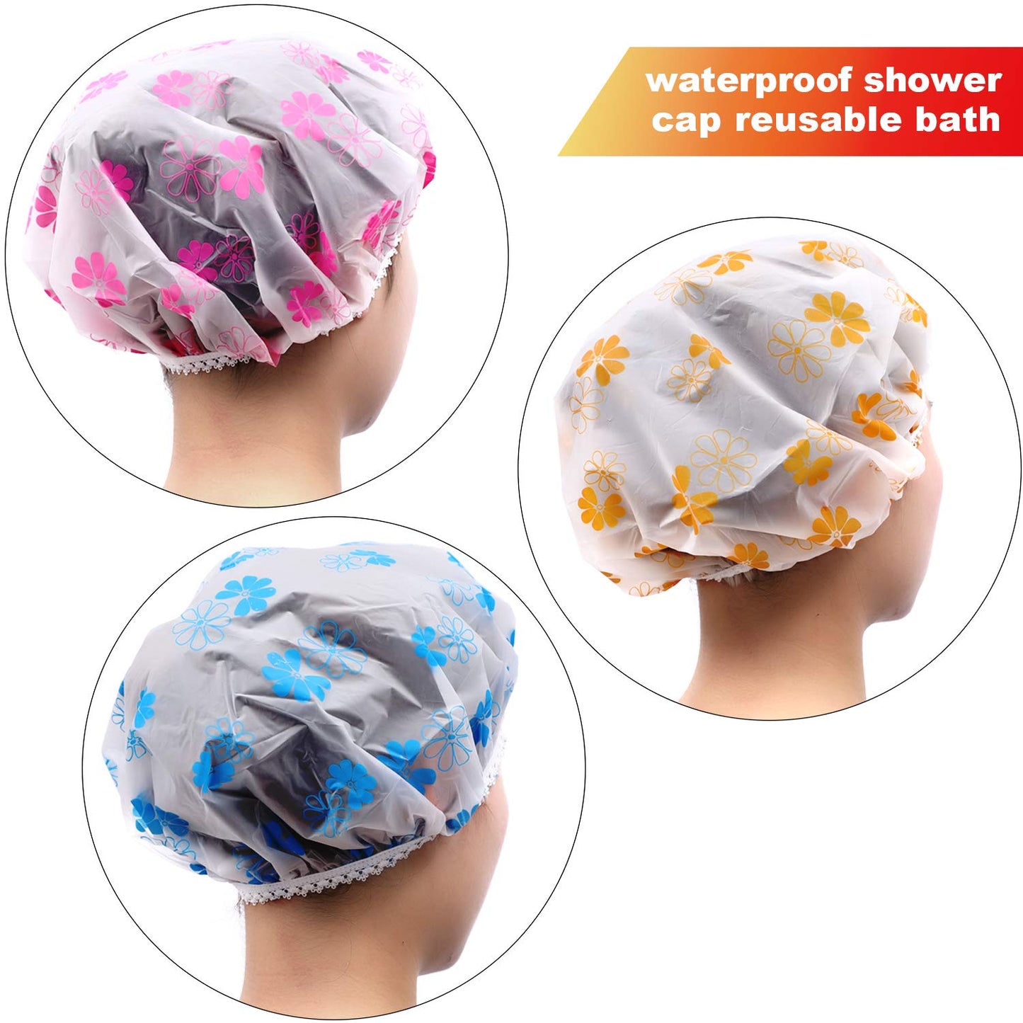 Women Shower Satin Hats Reusable Bath Shower Caps Hair Double Waterproof Bathing Cap